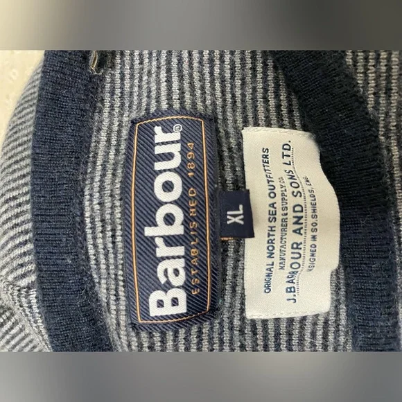 Barbour XL 100% Wool Navy and Gray Striped Sweater - Picture 5 of 8